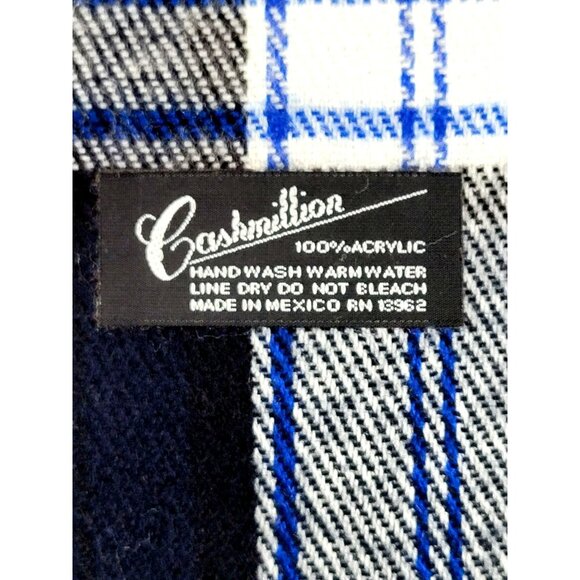 Women's Plaid Neck Scarf Blue White Yellow Green Fringed 59" JH1419 - Picture 3 of 3